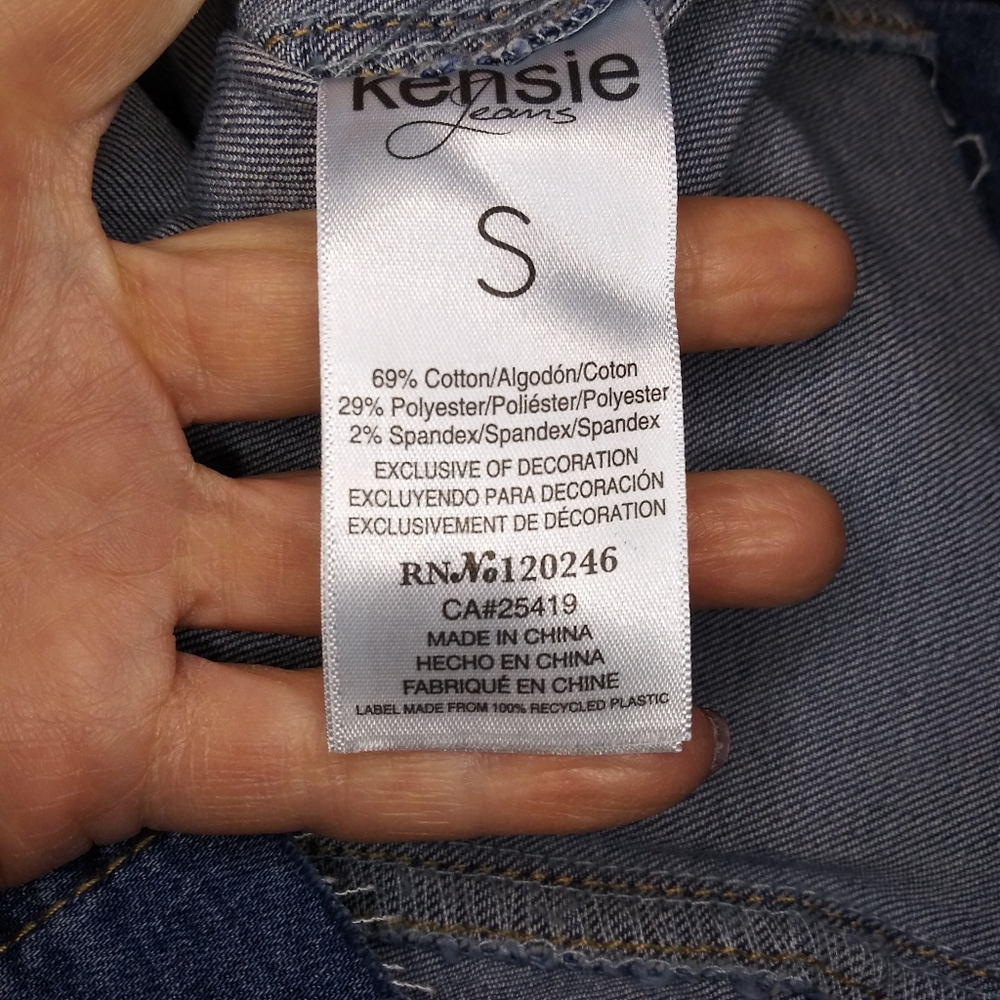 Kensie Jeans Distressed Raw Hem, Tapered Fit, Shirt Style Denim Jacket - Picture 8 of 10